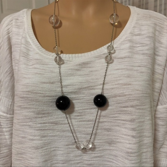 ST JOHN LONG NECKLACE WITH MATCHING BRACELETS BLACK & CLEAR EXCELLENT CONDITION - Picture 4 of 12